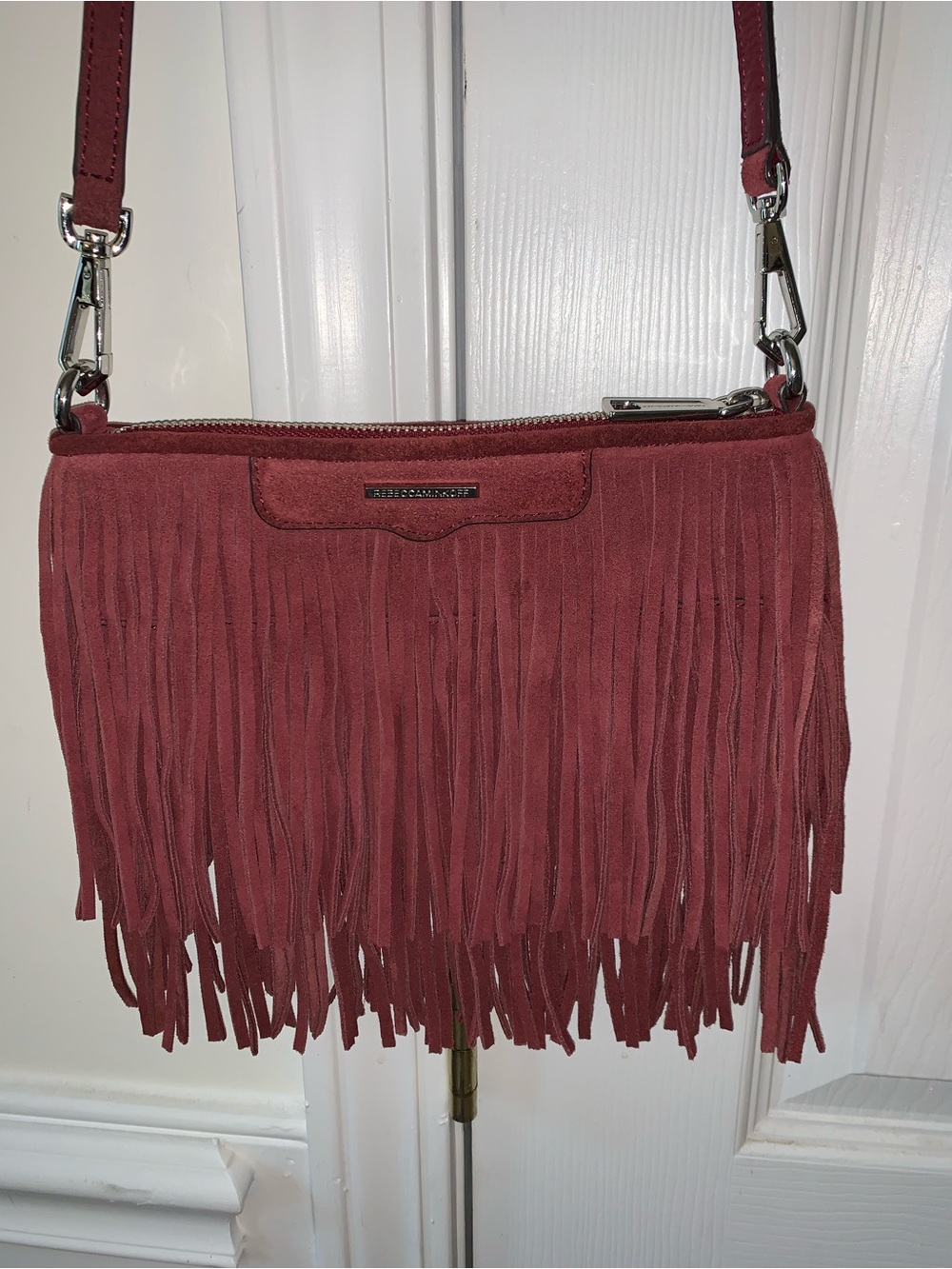 Burgundy, suede leather, Rebecca Minkoff  beautiful crossbody clutch - Picture 4 of 13